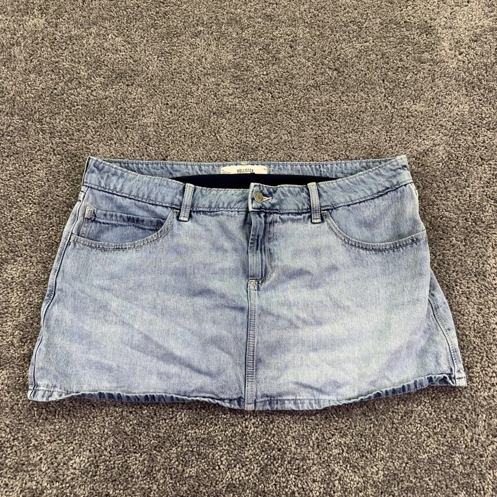 Hollister Skirt Womens 16 Blue Denim Mini Lined Pockets Casual Summer